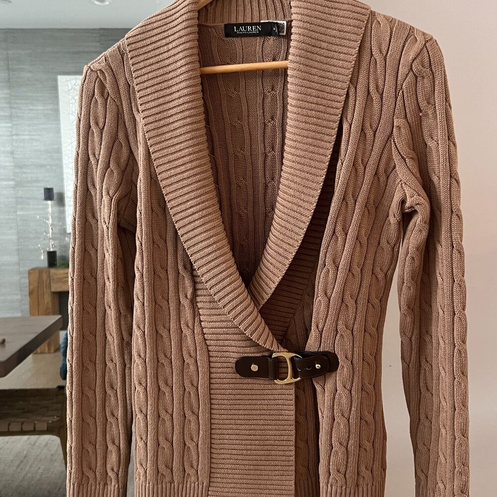 Lauren Ralph Lauren Ribbed Shawl Collar Buckle Sweater